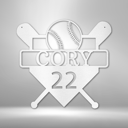 My Easy Monogram Steel Sign White / 12" Custom Baseball Monogram - Metal Sign