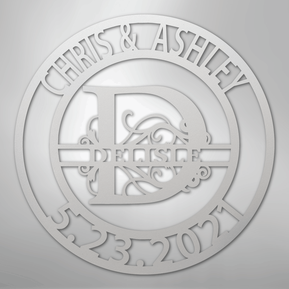 My Easy Monogram Steel Sign White / 12" Elaborate Split Letter Family Name - Steel Sign