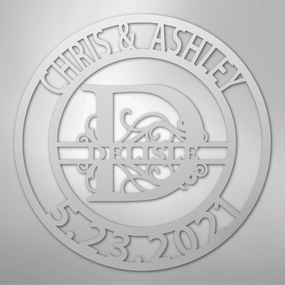 My Easy Monogram Steel Sign White / 12" Elaborate Split Letter Family Name - Steel Sign