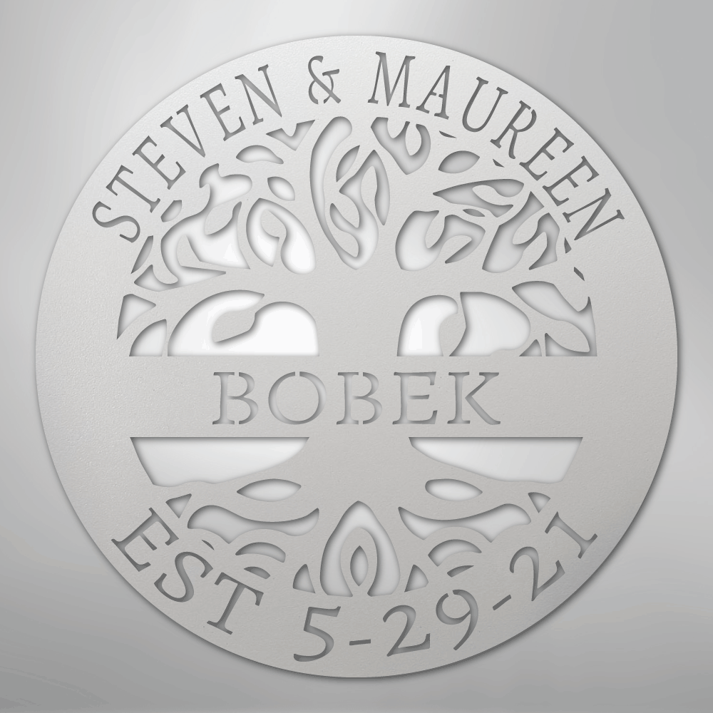 My Easy Monogram Steel Sign White / 12" Elaborate Tree Of Life - Steel Sign