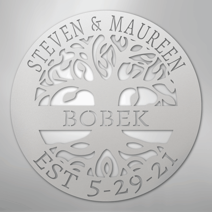 My Easy Monogram Steel Sign White / 12" Elaborate Tree Of Life - Steel Sign