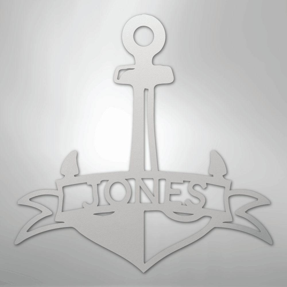 My Easy Monogram Steel Sign White / 12" Fancy Anchor Banner - Steel Sign