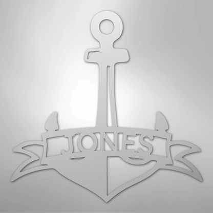 My Easy Monogram Steel Sign White / 12" Fancy Anchor Banner - Steel Sign