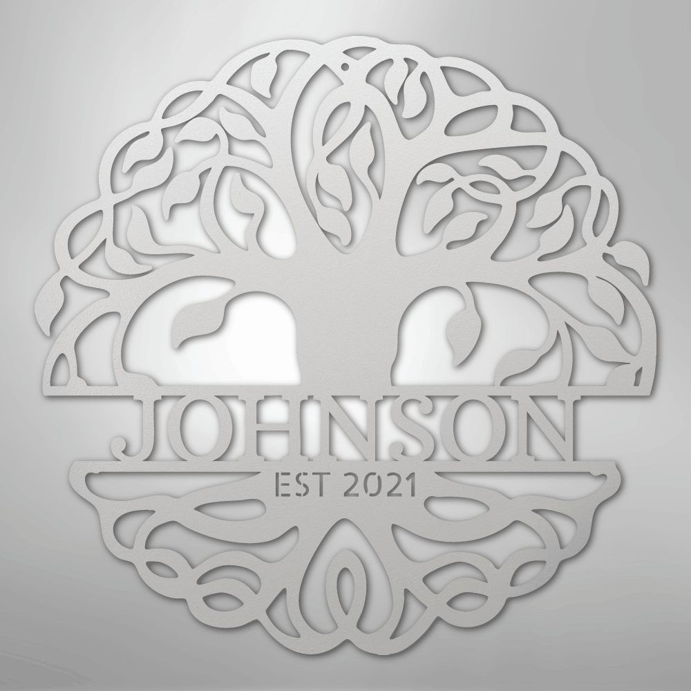 My Easy Monogram Steel Sign White / 12" Fancy Tree of Life Monogram - Steel Sign