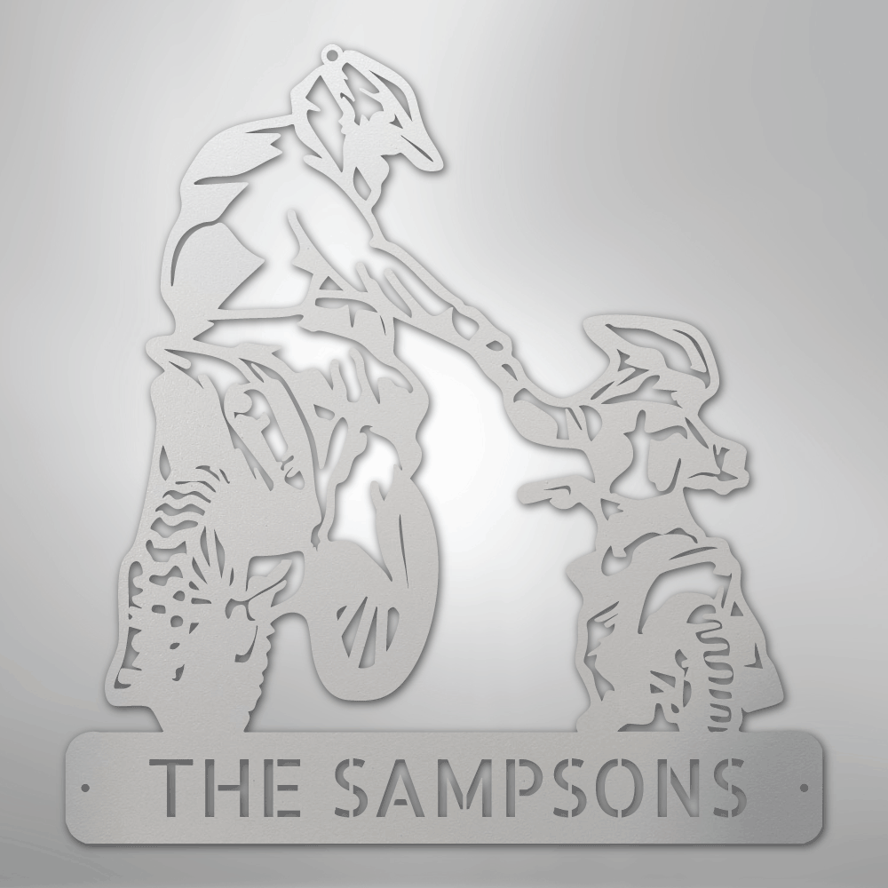 My Easy Monogram Steel Sign White / 12" Father and Son Motorcross Monogram - Steel Sign