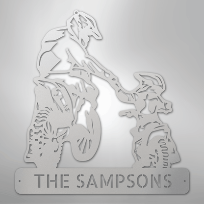 My Easy Monogram Steel Sign White / 12" Father and Son Motorcross Monogram - Steel Sign