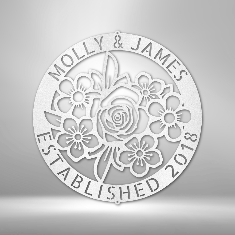 My Easy Monogram Steel Sign White / 12" Floral Ring Monogram - Steel Sign