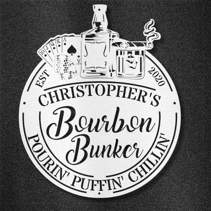 My Easy Monogram Steel Sign White / 12 Man Cave - Bourbon Bunker - Steel Sign