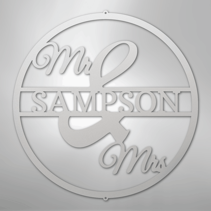 My Easy Monogram Steel Sign White / 12" Mr and Mrs Circle Monogram - Steel Sign