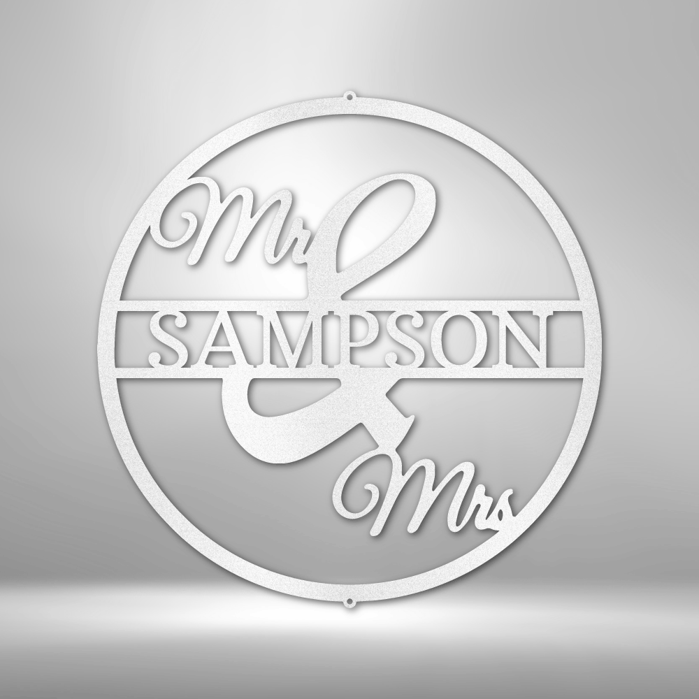 My Easy Monogram Steel Sign White / 12" Mr and Mrs Circle Monogram - Steel Sign