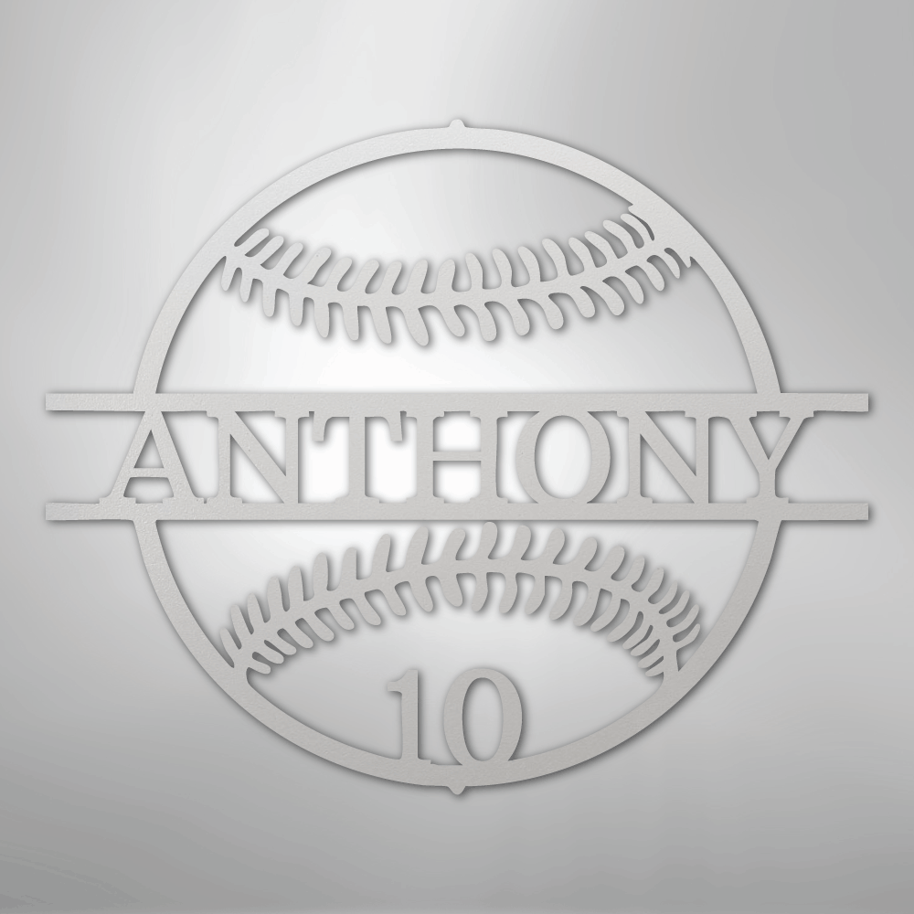 My Easy Monogram Steel Sign White / 12" Name and Number Baseball - Metal Sign