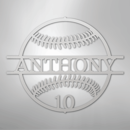 My Easy Monogram Steel Sign White / 12" Name and Number Baseball - Metal Sign