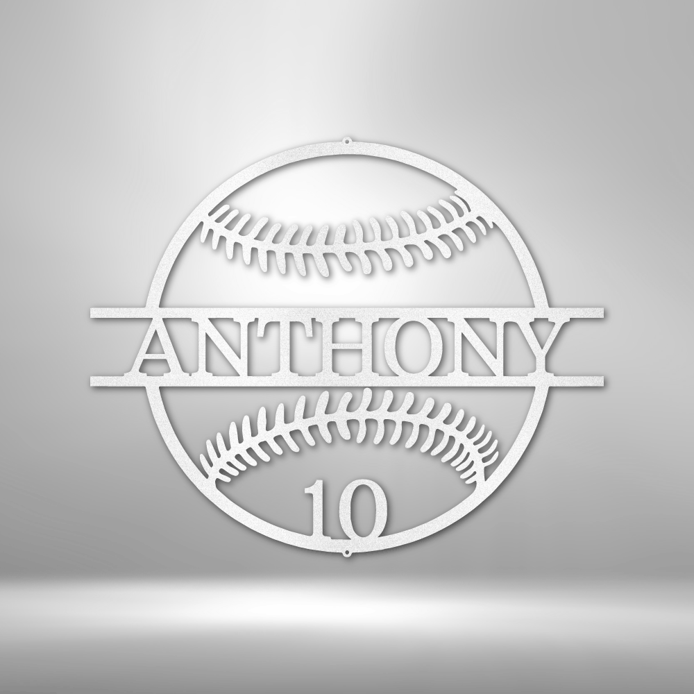 My Easy Monogram Steel Sign White / 12" Name and Number Baseball - Metal Sign