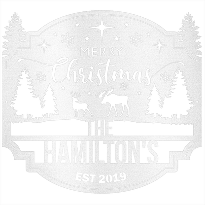 My Easy Monogram Steel Sign White / 12 Reindeer Merry Christmas - Steel Sign