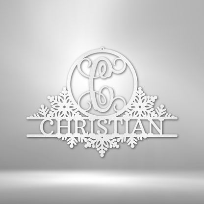 My Easy Monogram Steel Sign White / 12" Snowfall Initial Monogram - Steel Sign