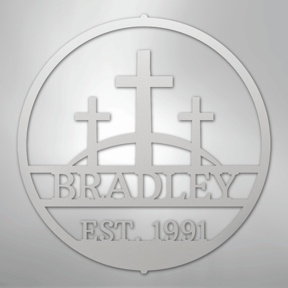 My Easy Monogram Steel Sign White / 12" Three Crosses Monogram - Steel Sign