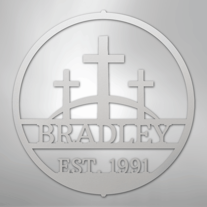 My Easy Monogram Steel Sign White / 12" Three Crosses Monogram - Steel Sign
