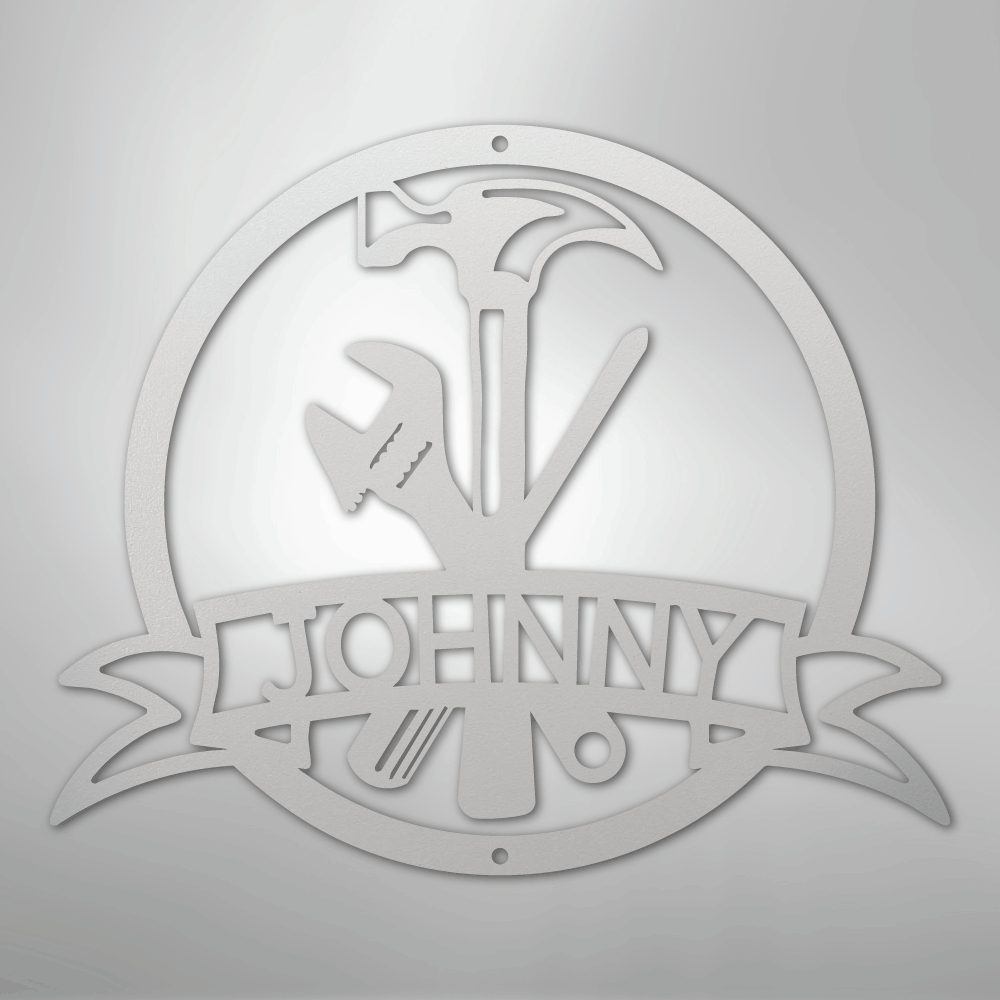 My Easy Monogram Steel Sign White / 12" Tool Man Monogram - Steel Sign