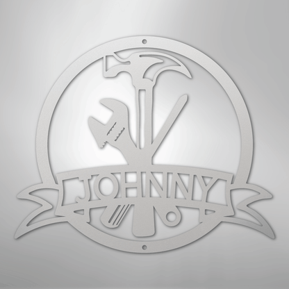 My Easy Monogram Steel Sign White / 12" Tool Man Monogram - Steel Sign