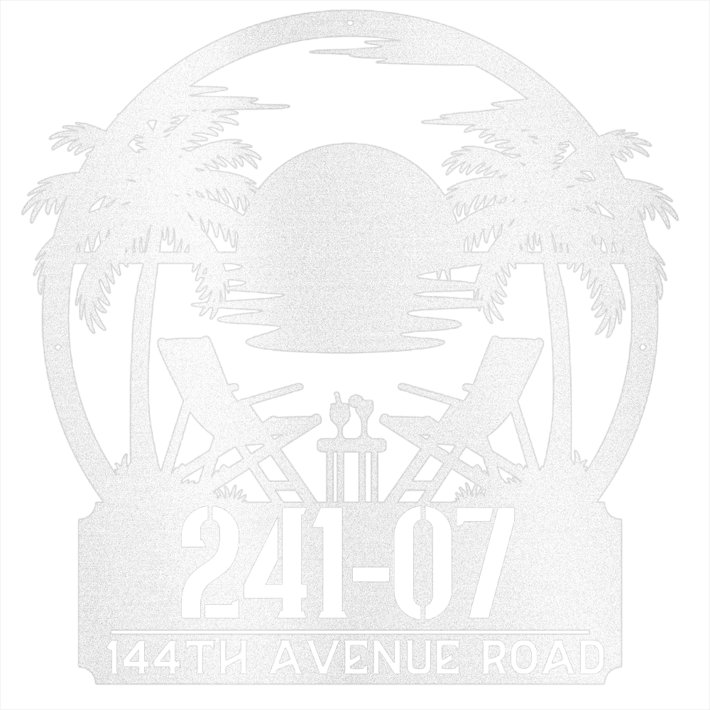 My Easy Monogram Steel Sign White / 12 Tropical Sunset Address Monogram