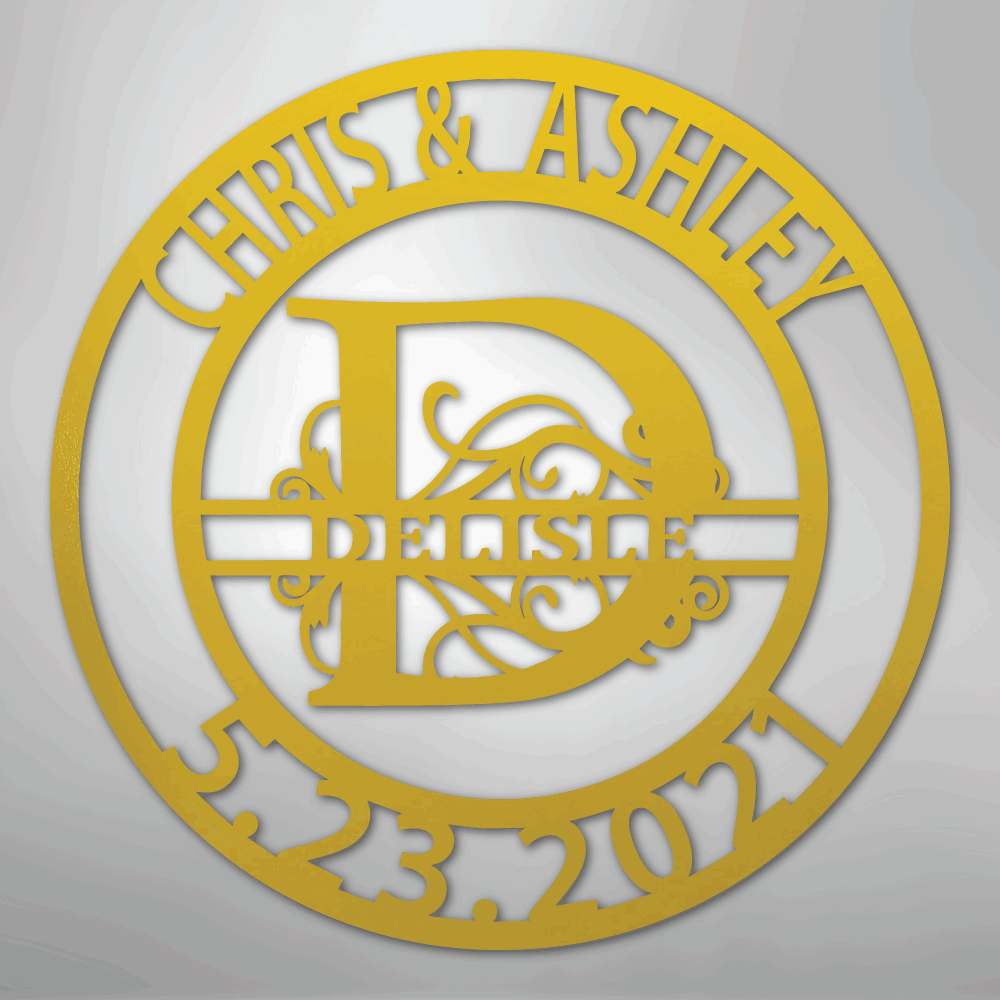 My Easy Monogram Steel Sign Yellow / 24" Elaborate Split Letter Family Name - Steel Sign