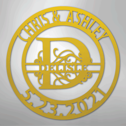 My Easy Monogram Steel Sign Yellow / 24" Elaborate Split Letter Family Name - Steel Sign
