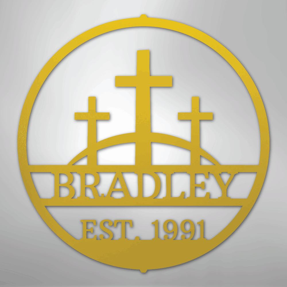 My Easy Monogram Steel Sign Yellow / 24" Three Crosses Monogram - Steel Sign