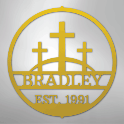 My Easy Monogram Steel Sign Yellow / 24" Three Crosses Monogram - Steel Sign