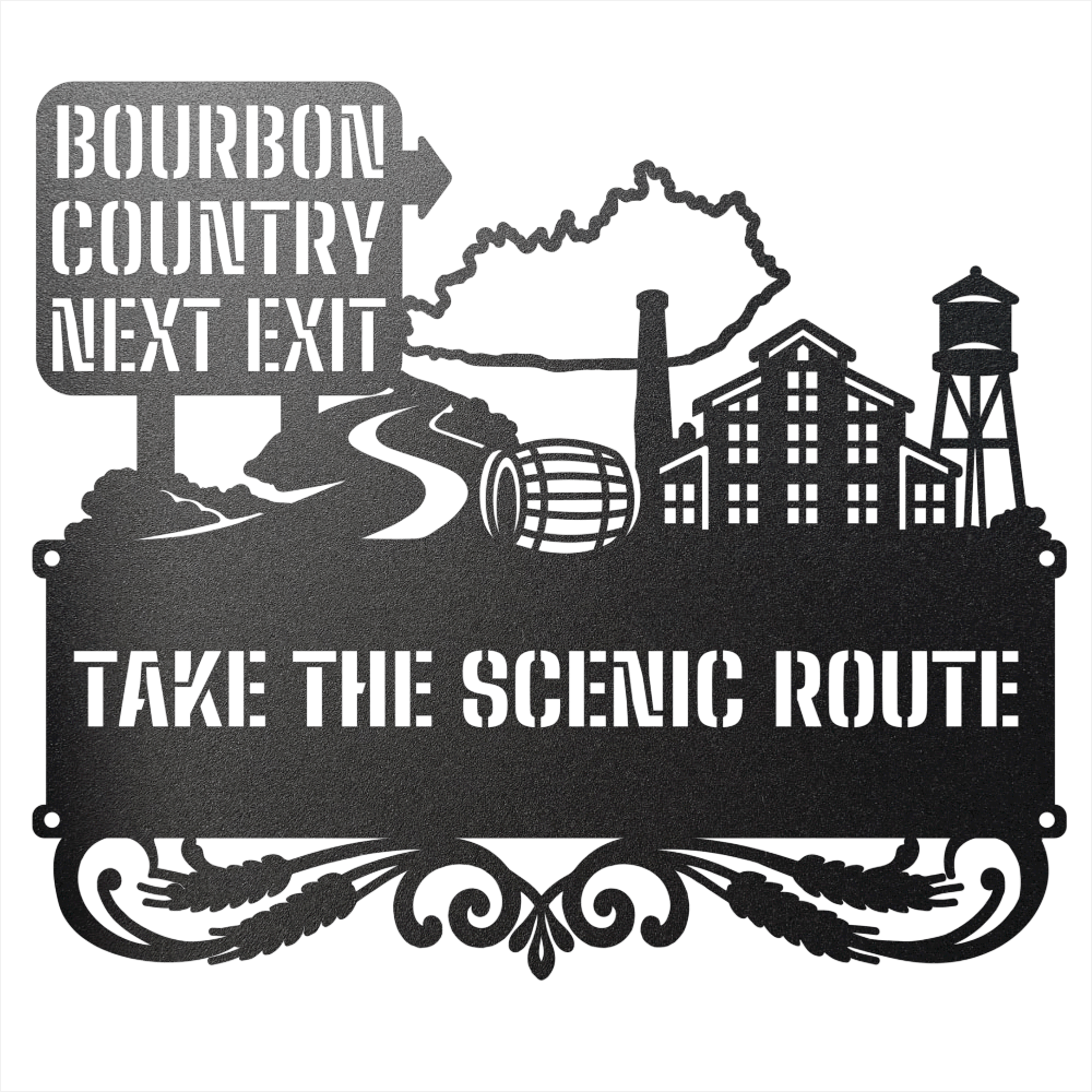 MyEasyMonogram Steel Sign Black / 12 Bourbon Country Scenic Route Metal Wall Art