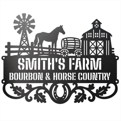 MyEasyMonogram Steel Sign Black / 12 Personalized Farmyard Metal Wall Art with Horse and Barn Silhouette