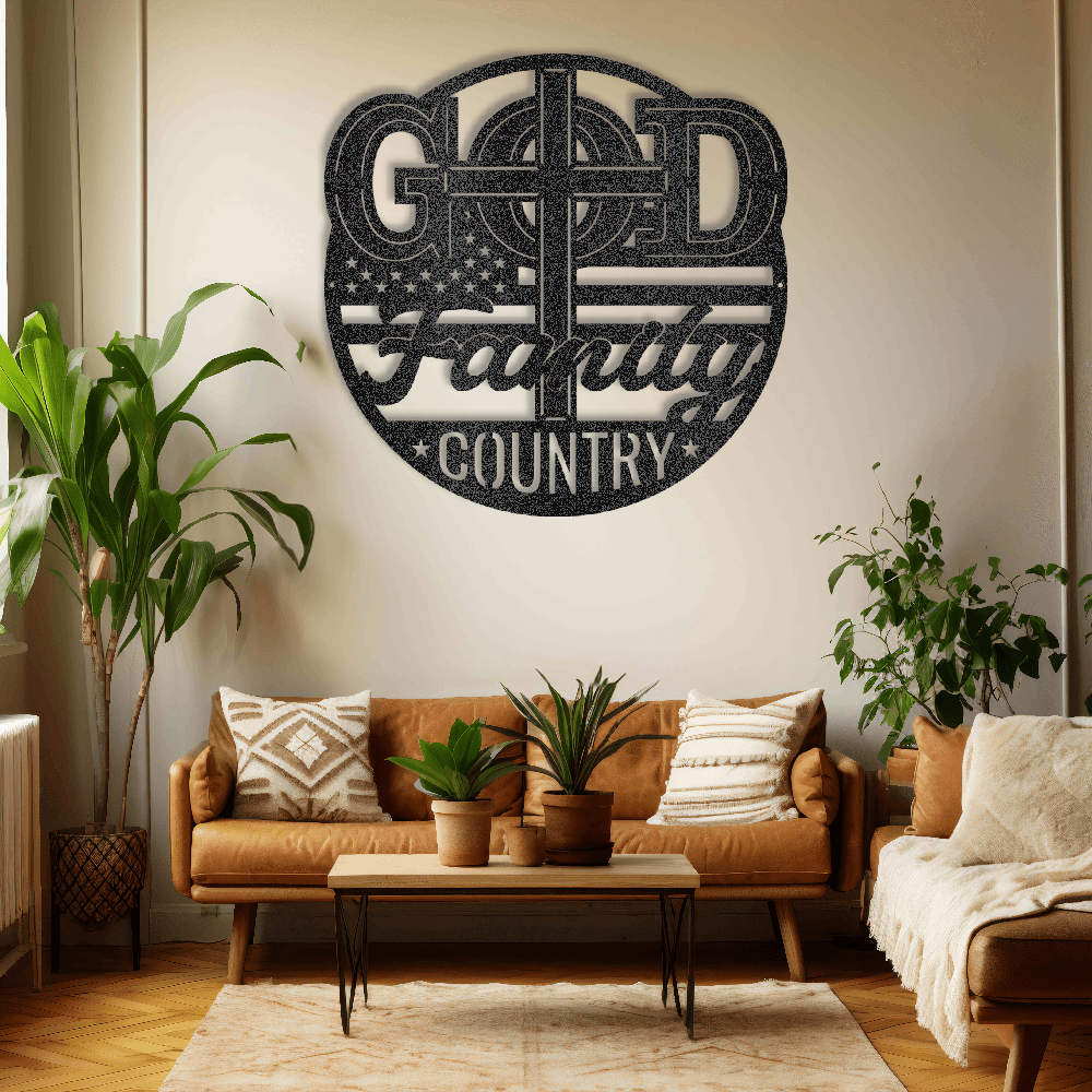 MyEasyMonogram Steel Sign Black / 12 The Trinity of Strength – God, Family, Country - Steel Sign