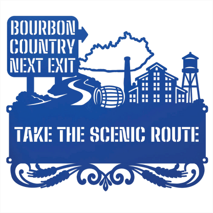 MyEasyMonogram Steel Sign Blue / 12 Bourbon Country Scenic Route Metal Wall Art