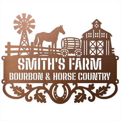 MyEasyMonogram Steel Sign Copper / 12 Personalized Farmyard Metal Wall Art with Horse and Barn Silhouette