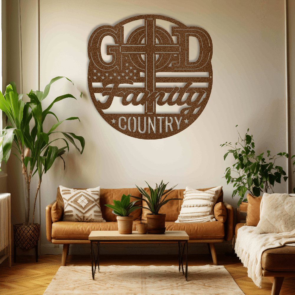 MyEasyMonogram Steel Sign Copper / 12 The Trinity of Strength – God, Family, Country - Steel Sign