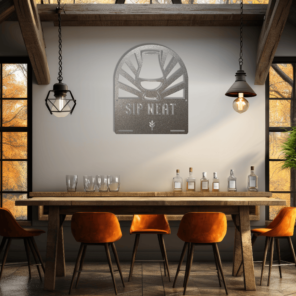 MyEasyMonogram Steel Sign Glencairn Glass Metal Wall Art — Steel Whisky & Bourbon Bar Sign with Heritage Icons