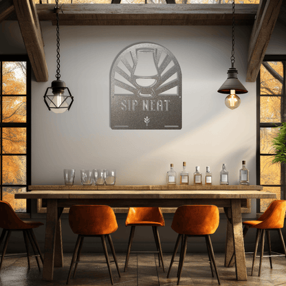 MyEasyMonogram Steel Sign Glencairn Glass Metal Wall Art — Steel Whisky & Bourbon Bar Sign with Heritage Icons