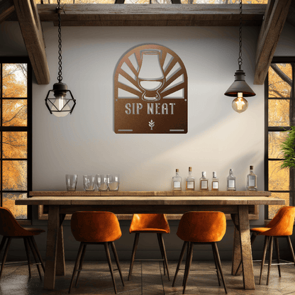 MyEasyMonogram Steel Sign Glencairn Glass Metal Wall Art — Steel Whisky & Bourbon Bar Sign with Heritage Icons