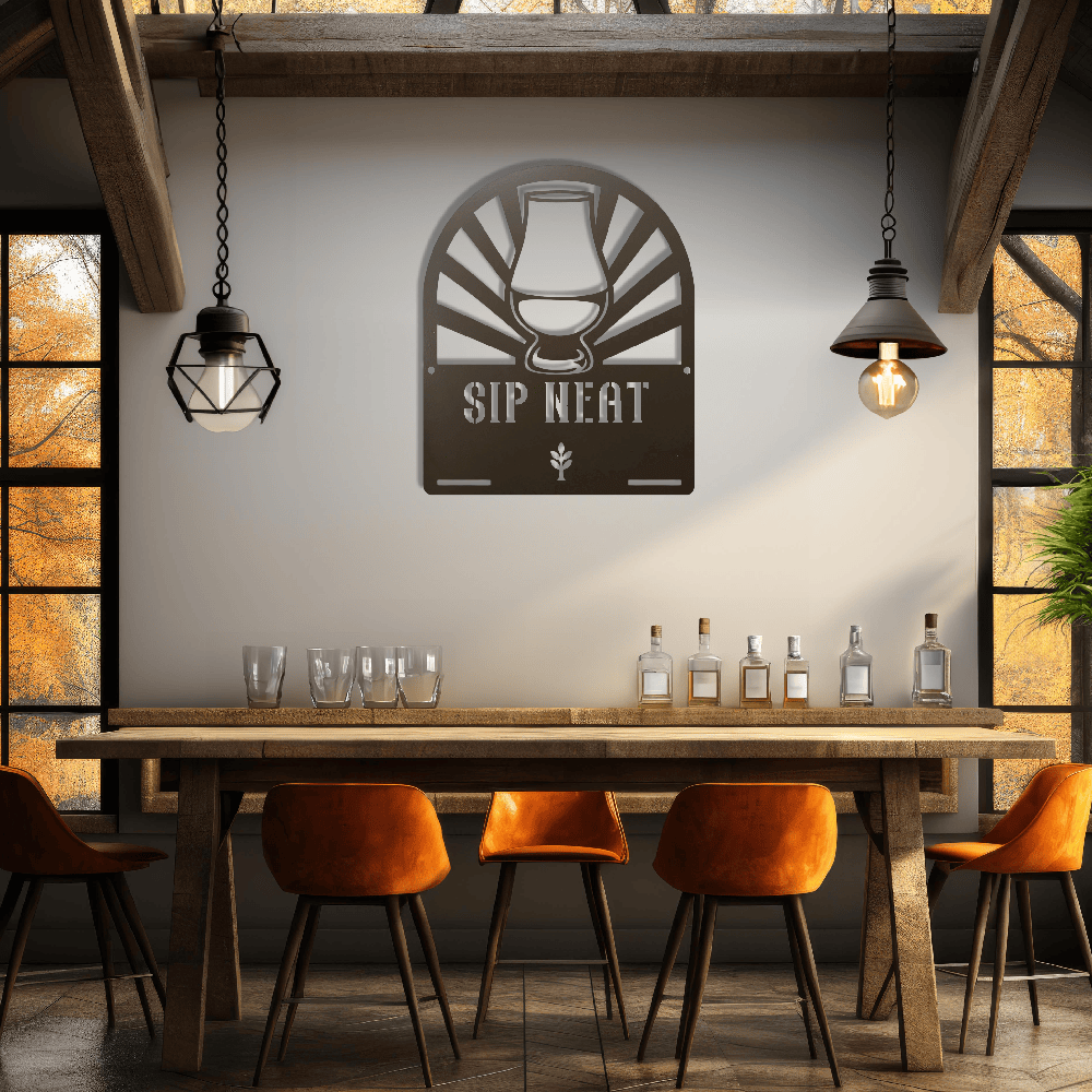 MyEasyMonogram Steel Sign Glencairn Glass Metal Wall Art — Steel Whisky & Bourbon Bar Sign with Heritage Icons