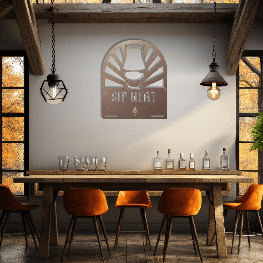 MyEasyMonogram Steel Sign Glencairn Glass Metal Wall Art — Steel Whisky & Bourbon Bar Sign with Heritage Icons