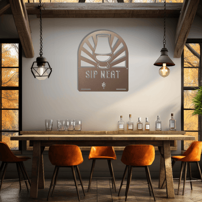 MyEasyMonogram Steel Sign Glencairn Glass Metal Wall Art — Steel Whisky & Bourbon Bar Sign with Heritage Icons