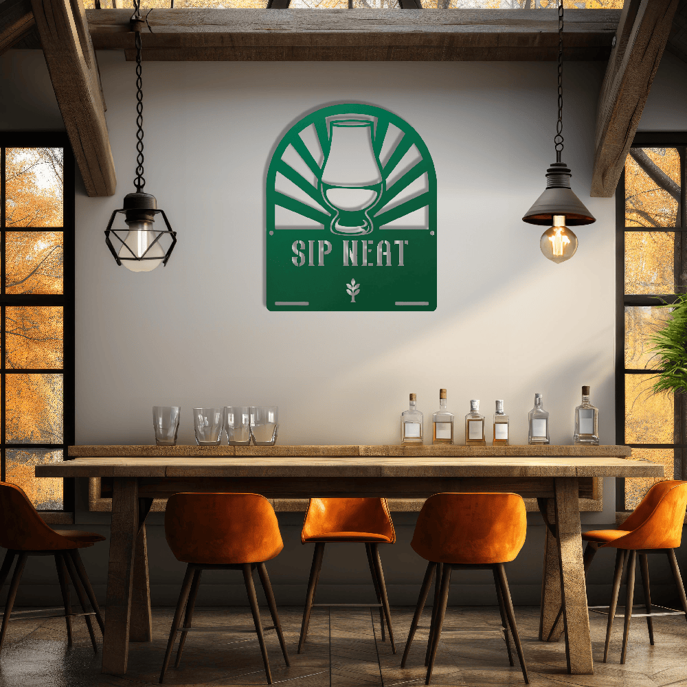 MyEasyMonogram Steel Sign Glencairn Glass Metal Wall Art — Steel Whisky & Bourbon Bar Sign with Heritage Icons