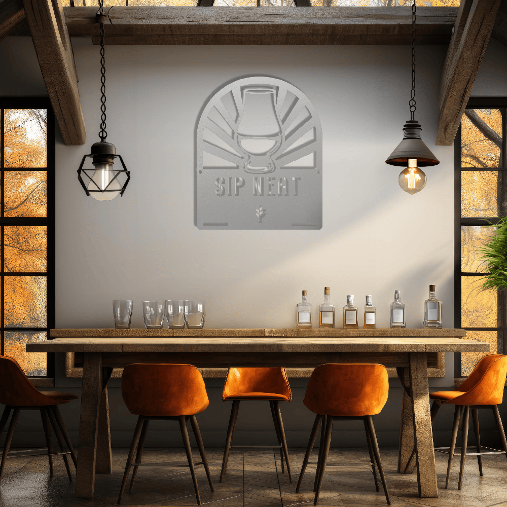 MyEasyMonogram Steel Sign Glencairn Glass Metal Wall Art — Steel Whisky & Bourbon Bar Sign with Heritage Icons