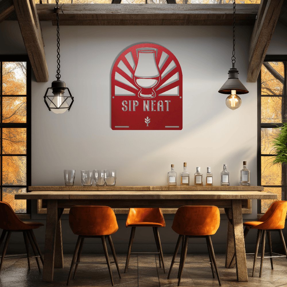 MyEasyMonogram Steel Sign Glencairn Glass Metal Wall Art — Steel Whisky & Bourbon Bar Sign with Heritage Icons