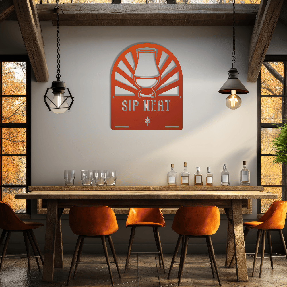 MyEasyMonogram Steel Sign Glencairn Glass Metal Wall Art — Steel Whisky & Bourbon Bar Sign with Heritage Icons