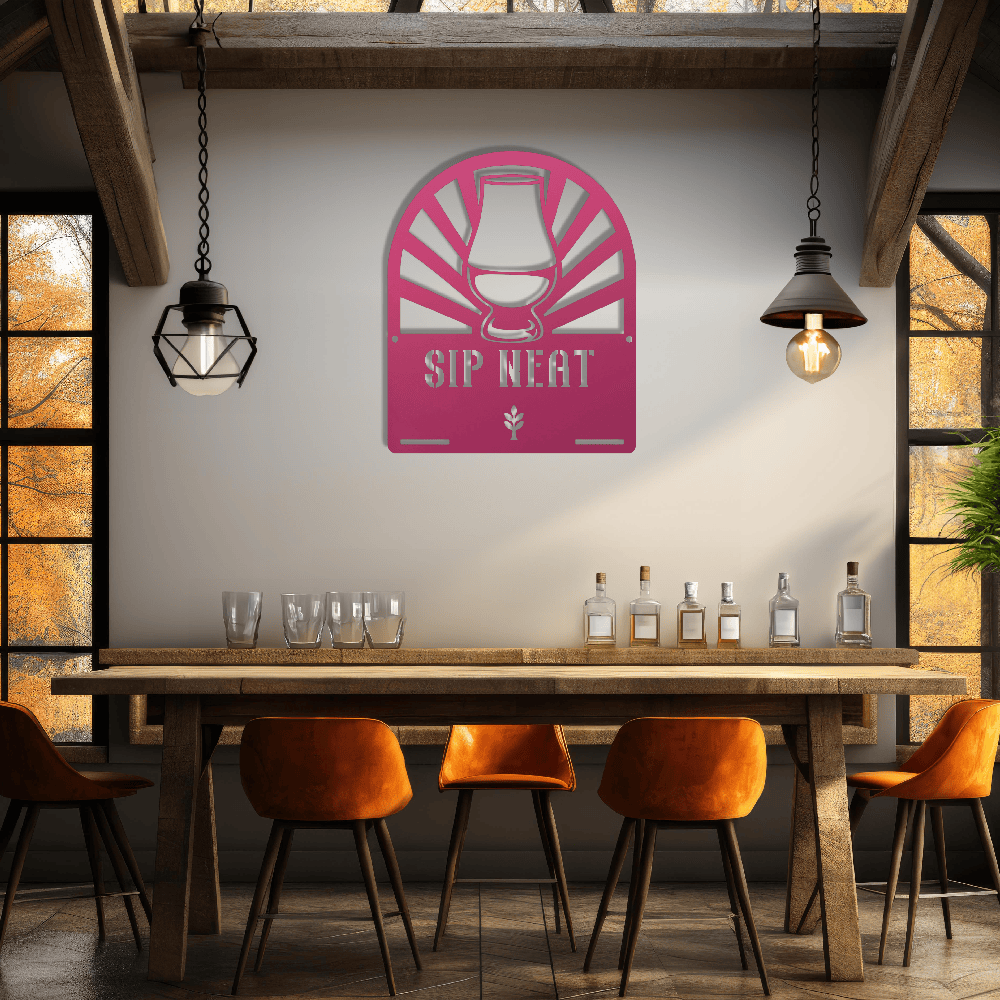 MyEasyMonogram Steel Sign Glencairn Glass Metal Wall Art — Steel Whisky & Bourbon Bar Sign with Heritage Icons