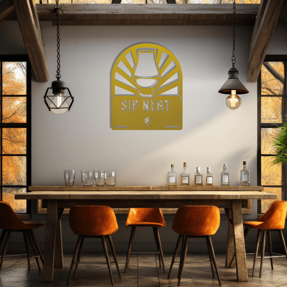 MyEasyMonogram Steel Sign Glencairn Glass Metal Wall Art — Steel Whisky & Bourbon Bar Sign with Heritage Icons