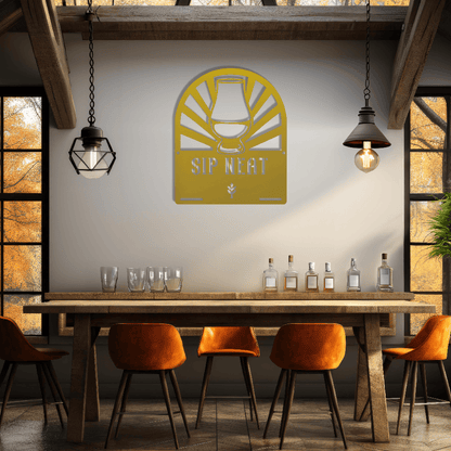 MyEasyMonogram Steel Sign Glencairn Glass Metal Wall Art — Steel Whisky & Bourbon Bar Sign with Heritage Icons