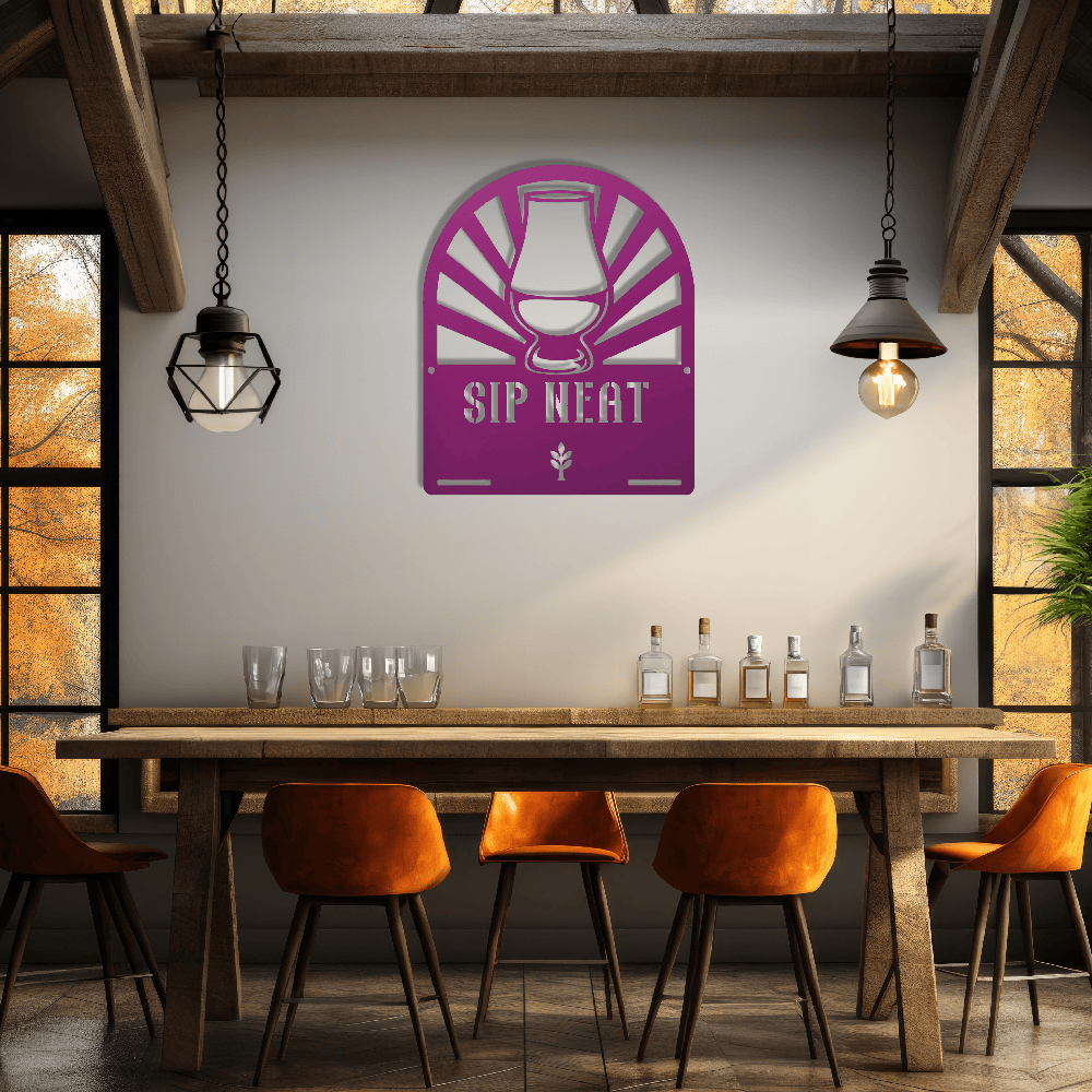 MyEasyMonogram Steel Sign Glencairn Glass Metal Wall Art — Steel Whisky & Bourbon Bar Sign with Heritage Icons