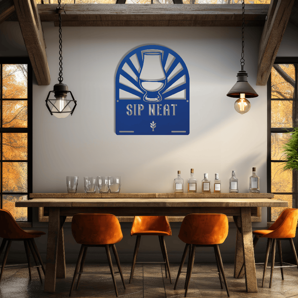 MyEasyMonogram Steel Sign Glencairn Glass Metal Wall Art — Steel Whisky & Bourbon Bar Sign with Heritage Icons