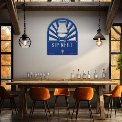 MyEasyMonogram Steel Sign Glencairn Glass Metal Wall Art — Steel Whisky & Bourbon Bar Sign with Heritage Icons